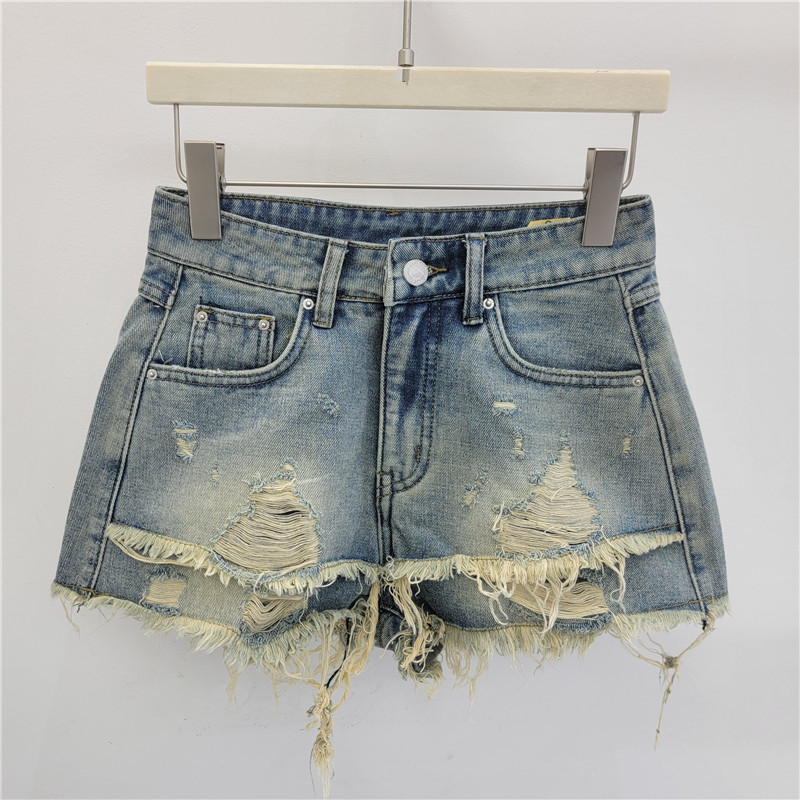 Pantalones Cortos de Mezclilla con Tiro Alto y Rotos Desgastados para Primavera y Verano