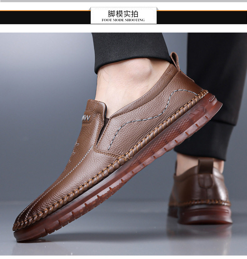 Giày lười nam da bò lớp đầu, mũi tròn, đế mềm thoáng khí, kiểu xỏ chân tiện lợi — Y6188 màu nâu, Y6188 màu đen chi tiết 12