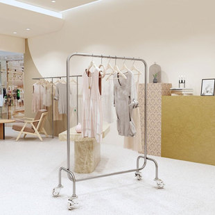 Live Broadcast Room Clothing Store Display Rack Floor-Standing Clothes Hanger Stainless Steel Clothes Hanger Women's Clothing Store Shelf Mobile Gantry Clothes Hanger