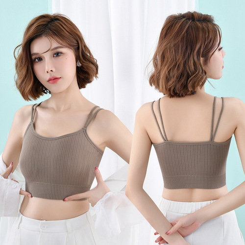 New thin shoulder sling beautiful back fixed cup bra solid color without wire rims slim fit comfortable breathable outer wear bottoming vest