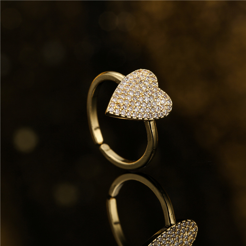 Fashion Heart Copper Micro-inlaid Zircon Open Ring display picture 2