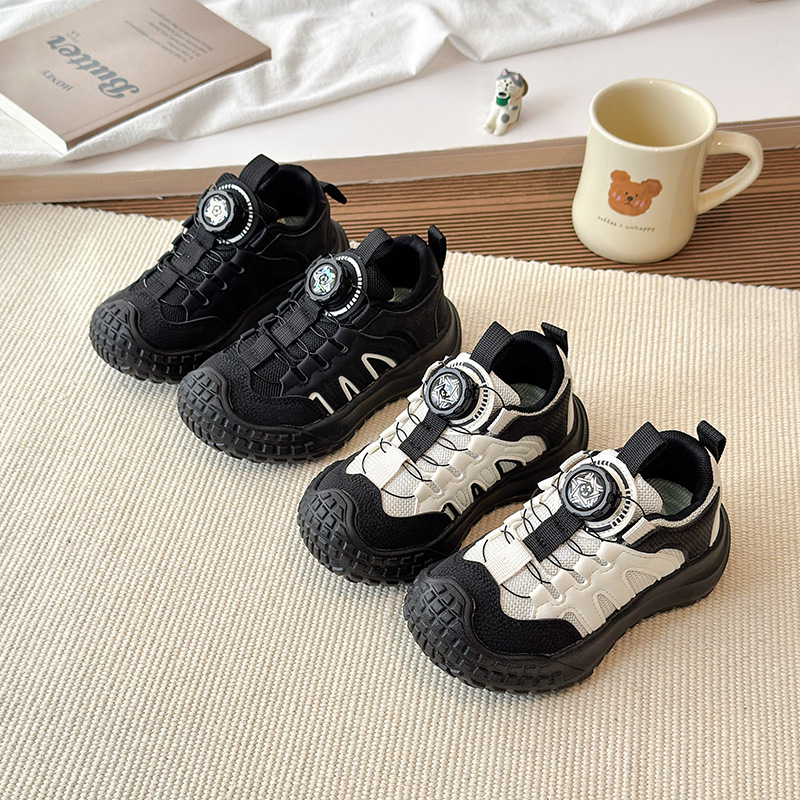 Children's Shoes, Boys' Sports Shoes, 2025 Autum Rotating Button Kidsren's Dad's Shoes, Leather Waterproof Girls' Running Shoes