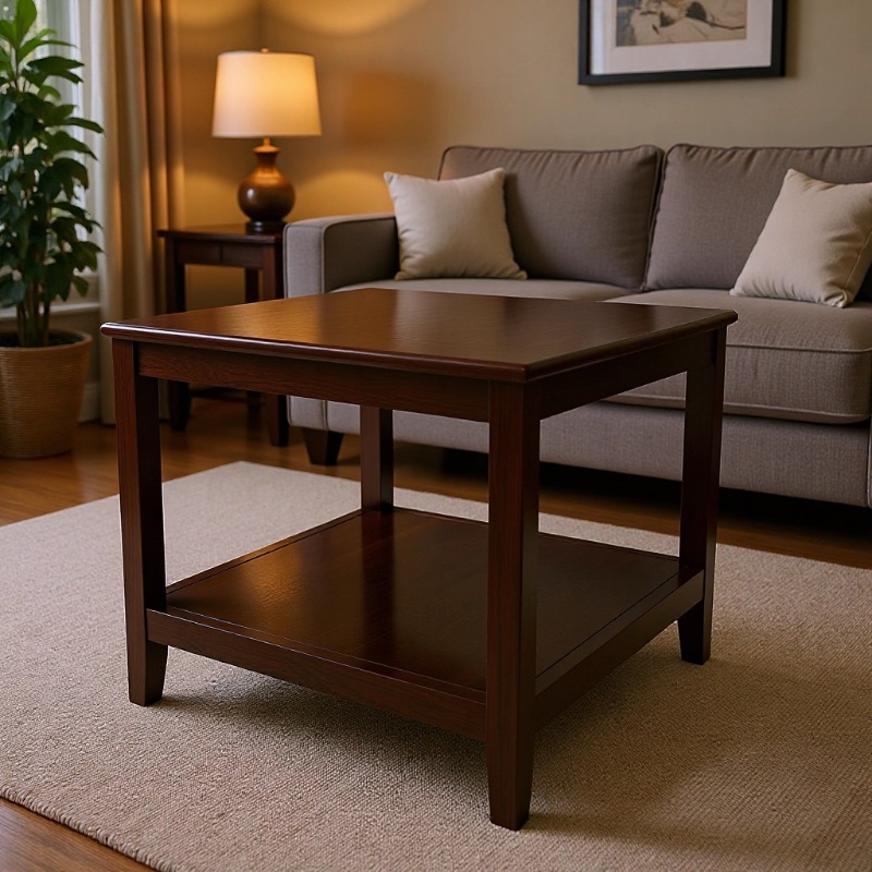 Chinese Solid Wood Coffee Table Living Room Home Small Square Table Double Storage Sofa Side Cabinet Walnut Color Simple Modern