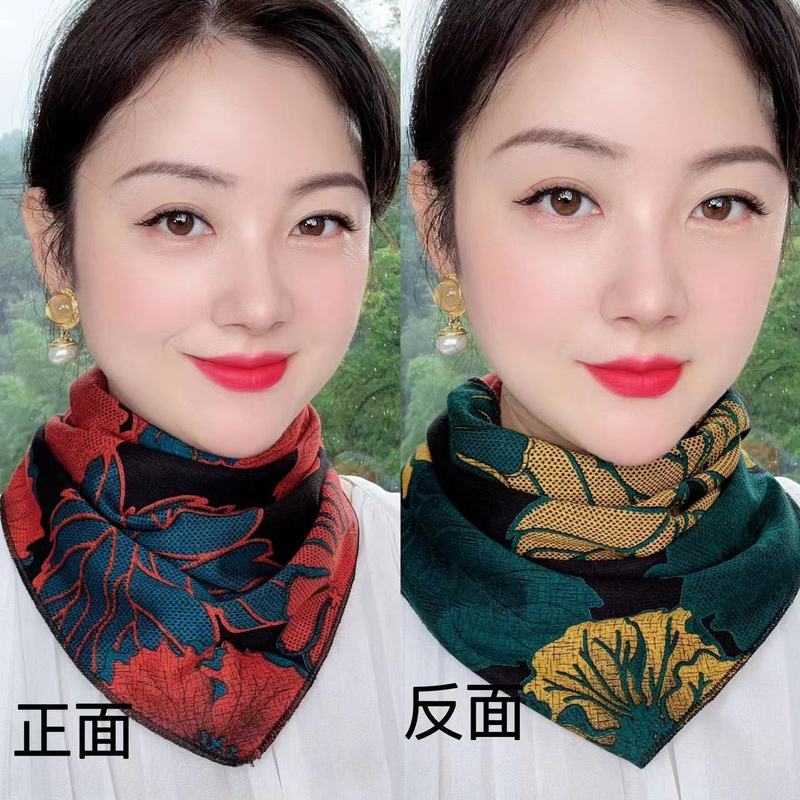 【両面マカオ綿三角タオル】秋冬首保護保温マフラー女性気質百合ファッション防寒多機能|undefined