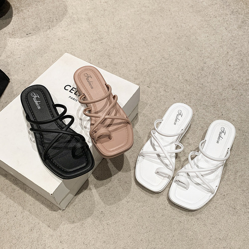 2024 new Korean style casual women's comfortable wedge sandals for outer wear slip-ons single shoes thick-soled sandals wholesale