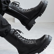 马丁靴男款英伦风高帮厚底增高工装皮靴子男士真皮高筒机车潮男靴