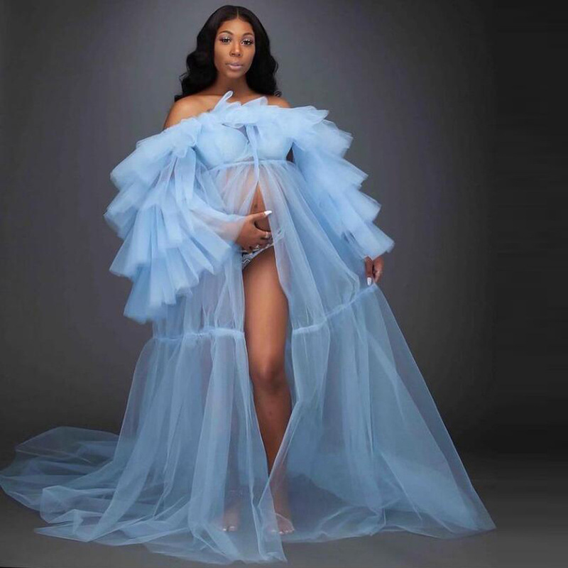 Evening dress for pregnant mothers, long gown with train, solid color mesh, European and American cross-border ball photography, 2026 summer new style Evening dress for pregnant mothers, long gown with train, solid color mesh, European and American cross-border ball photography, 2026 summer new style