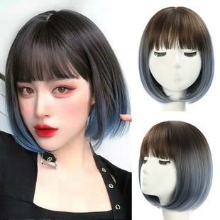 Wig Female Short Hair Natural Full Head Wig Set Female Simulated Human Hair Same Style Gradient Medium Long Hair