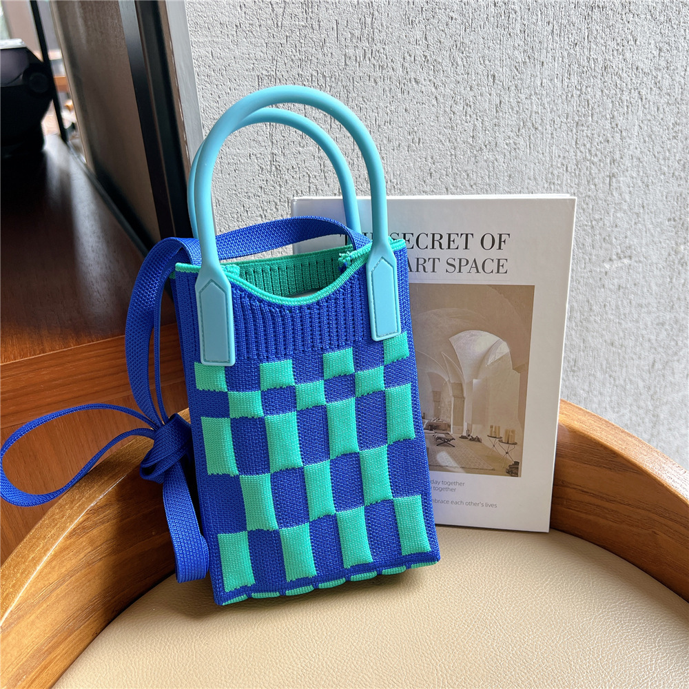 Bolsa de teléfono móvil Plaid bolsa de mensajero de las mujeres Mini pequeño bolso pequeño lindo ligero cuatro estaciones bolso de punto