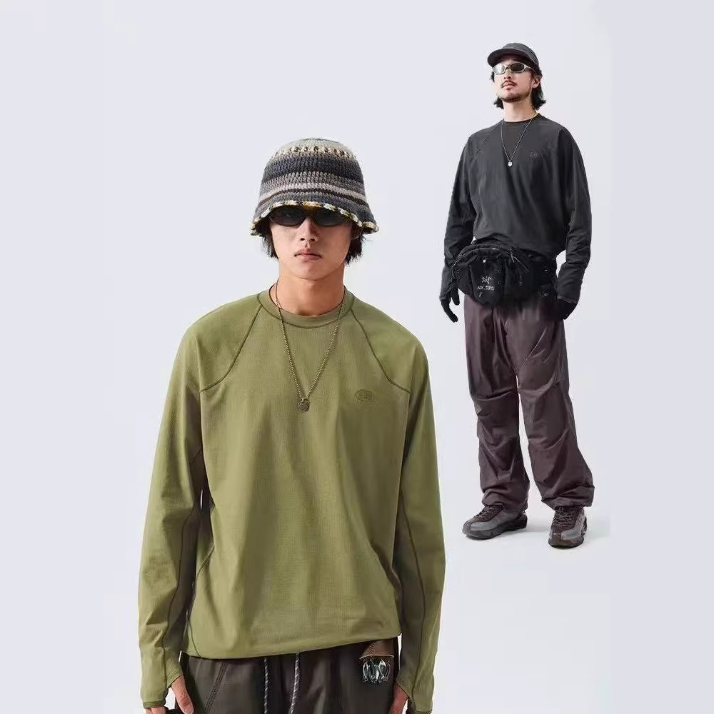 Outdoor Mountain-Style Quick-Dry Breathable Long-Sleeve T-Shirt for Men, Special Edition with Visible Stitching, Stretchy Lightweight Hiking and Mountaineering Base Layer Shirt for Men