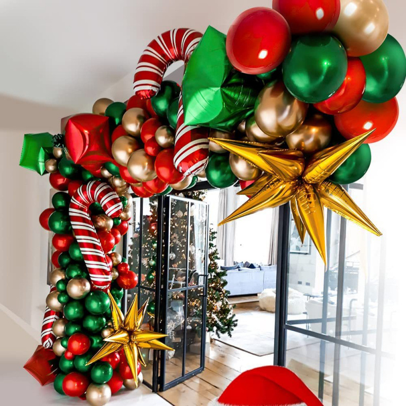 97 pezzi di ghirlanda di palloncini di Natale, set di archi, scatola regalo, decorazione per feste di Natale con stelle esplosive, palloncino fai da te_voghion.com