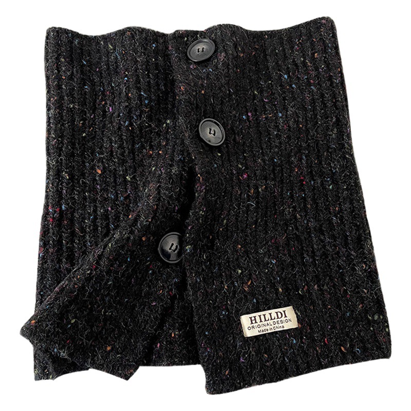 Otoño e invierno Nuevo botón suéter bufanda de las mujeres de estilo coreano versátil color sólido cálido cuello alto a prueba de frío chal de punto