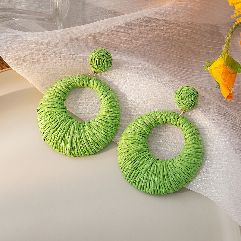 Drop Earrings Classification 1 Pair Quantity 1 Pair Vacation Round Plating Alloy Raffia Drop Earrings