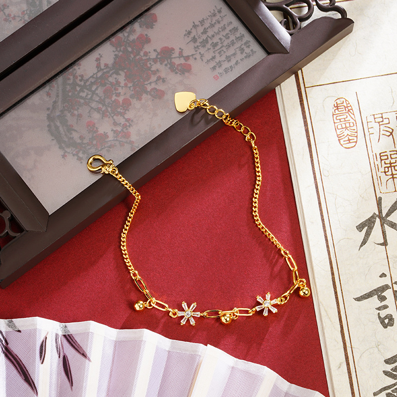 Brazalete de oro de arena vietnamita lujoso ligero, copo de nieve, bordilla, joyas de mano, moda femenina, joyas de alta calidad que no se desvanecen.