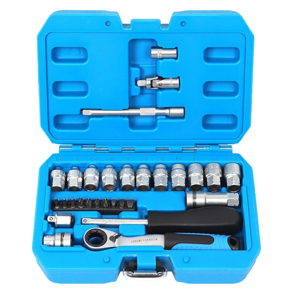 29-Piece Set of Through-Hole Ratchet Sockets, Toothed Through-Hole Sockets, 12-Point Perforated Sockets, Disassembly Tools, Multi-Functional Sockets