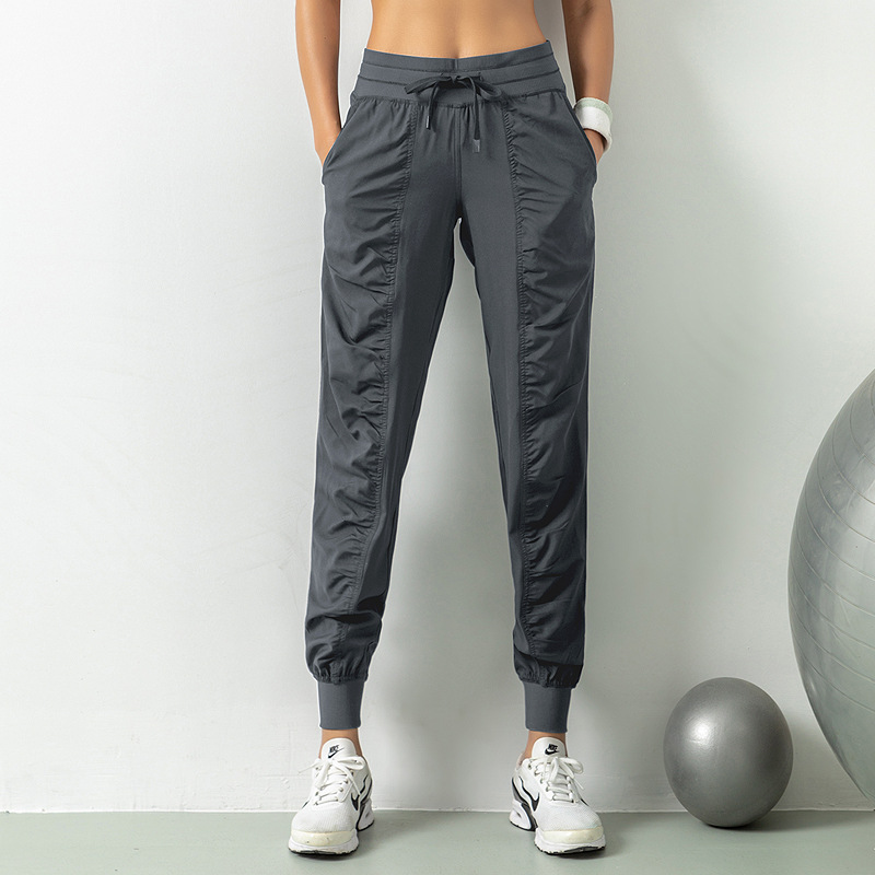 Pantalones de chándal sueltos transpirables, pantalones de fitness de yoga de entrenamiento para correr delgado para mujer, pantalones casuales de bolsillo de nueve puntos