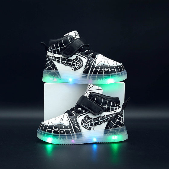2025 Spring and Autumn New Children Boys sneaker Leather LED Luminous Children's Shoes 1-6 Years Old Girls Sports Casual Shoes
