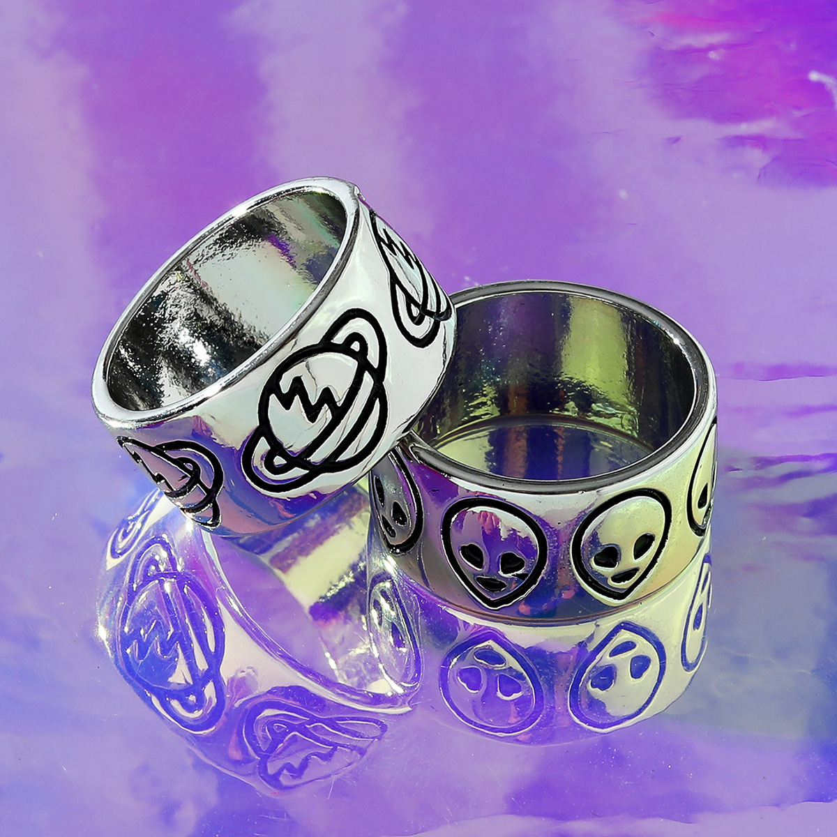 Punk Round Alloy Women's Rings 2 Pieces display picture 1