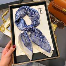 新款复古丝巾气质百搭领巾法式70小方巾飘带仿真丝高级感围巾批发