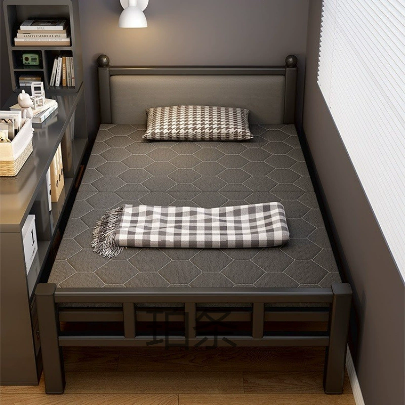 Раскладная кровать для домашнего использования, односпальная кровать, простая кроватка для сна, портативная, подходит для 1.0m взрослых, дополнительная кровать в общежитии, двойная жесткая доска с позолоченным железом.