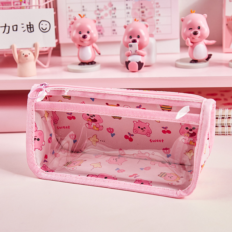 Dolor bebé pony bolsas de lápiz de alto valor de la cara de los estudiantes de primaria caja de lápiz triangular transparente niñas bolsas de papelería de gran capacidad