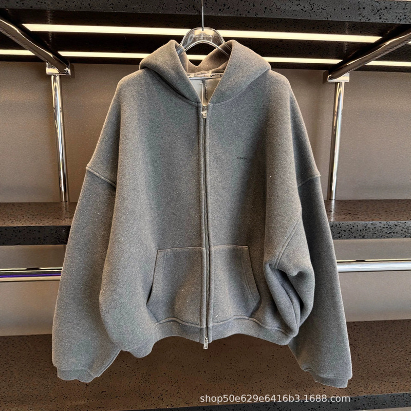 In stock! New large-sized celebrity-style glitter fleece zip-up hooded sweatshirt jacket, winter loose fit In stock! New large-sized celebrity-style glitter fleece zip-up hooded sweatshirt jacket, winter loose fit