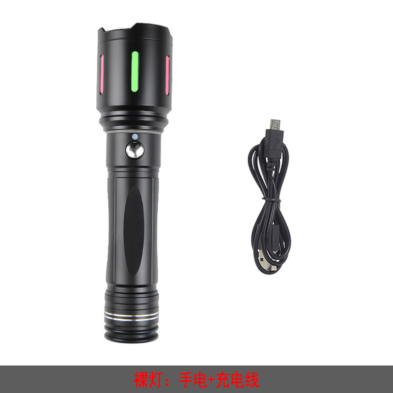 Linterna de 3 colores, luz de relleno de fotografía, zoom, linterna de luz fuerte recargable de largo alcance, equipo de iluminación de aleación de aluminio, luz roja