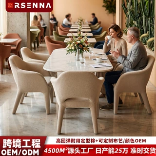 跨境定制软装工程酒店洽谈创意单人沙发椅 定型棉布艺法式餐椅