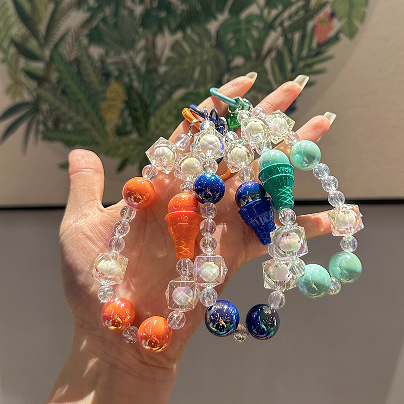 Wholesale Acrylic Keychain DIY Handmade Beaded Keychain Mobile Phone Hanging Chain High-End Cute Gift Pendant