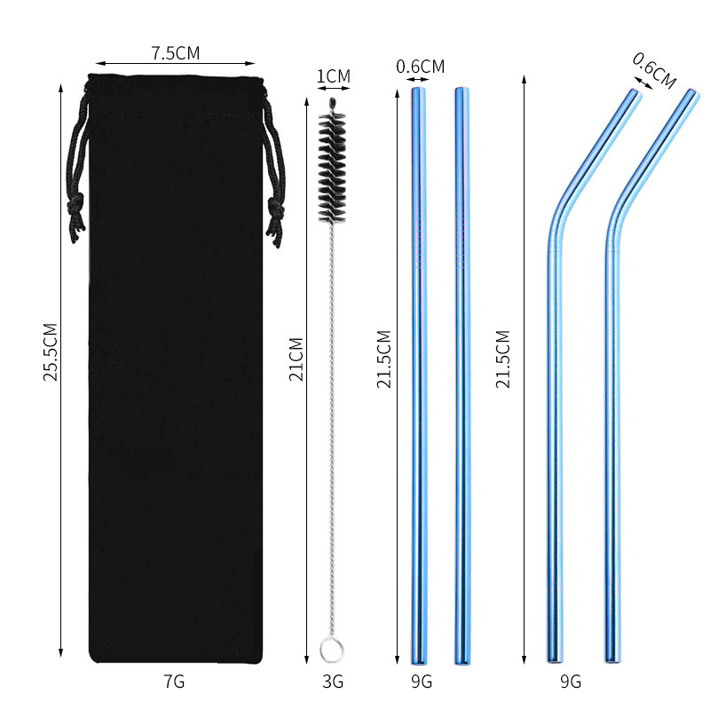 Traje de paja de acero inoxidable 304 especial transfronterizo de Amazon de color chapado en titanio tubo de bebida de metal café leche té paja