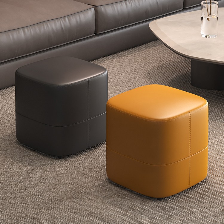 Minimalist Shoe-Changing Stool, Microfiber Nappa Leather Sofa Stool, Leather Stool, Small Stool, Square Stool, Home Dressing Stool, Footrest Low Stool