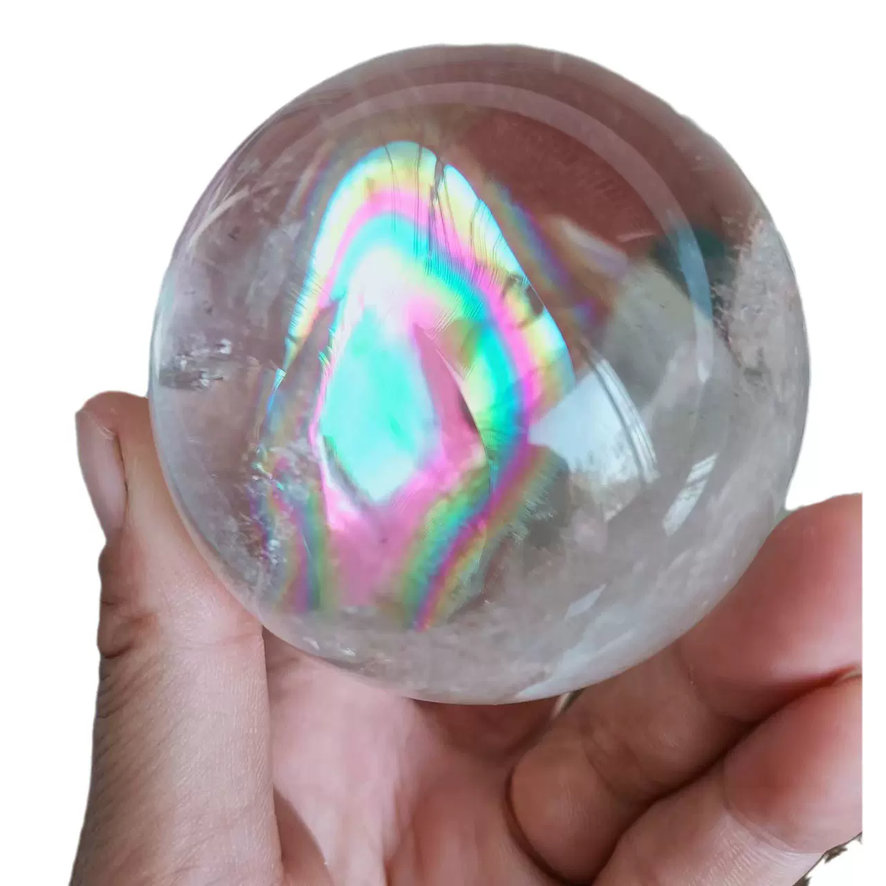 批发天然巴西白阿塞彩虹水晶水晶球品批发拍摄道具风水球开业室内