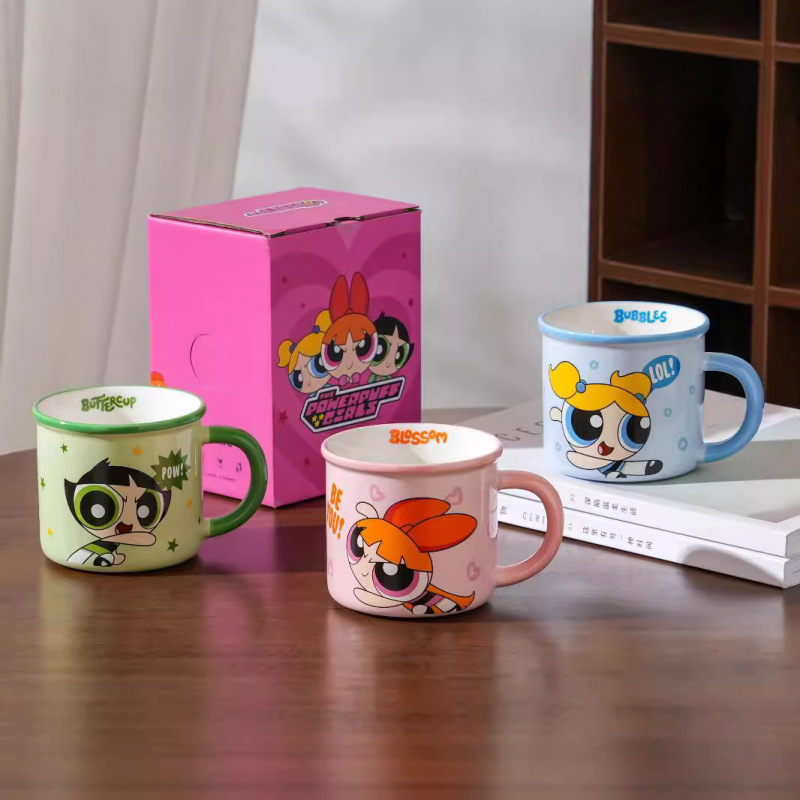 飞天小女警正版陶瓷杯可爱卡通图案礼品杯子高颜值家用仿搪瓷水杯