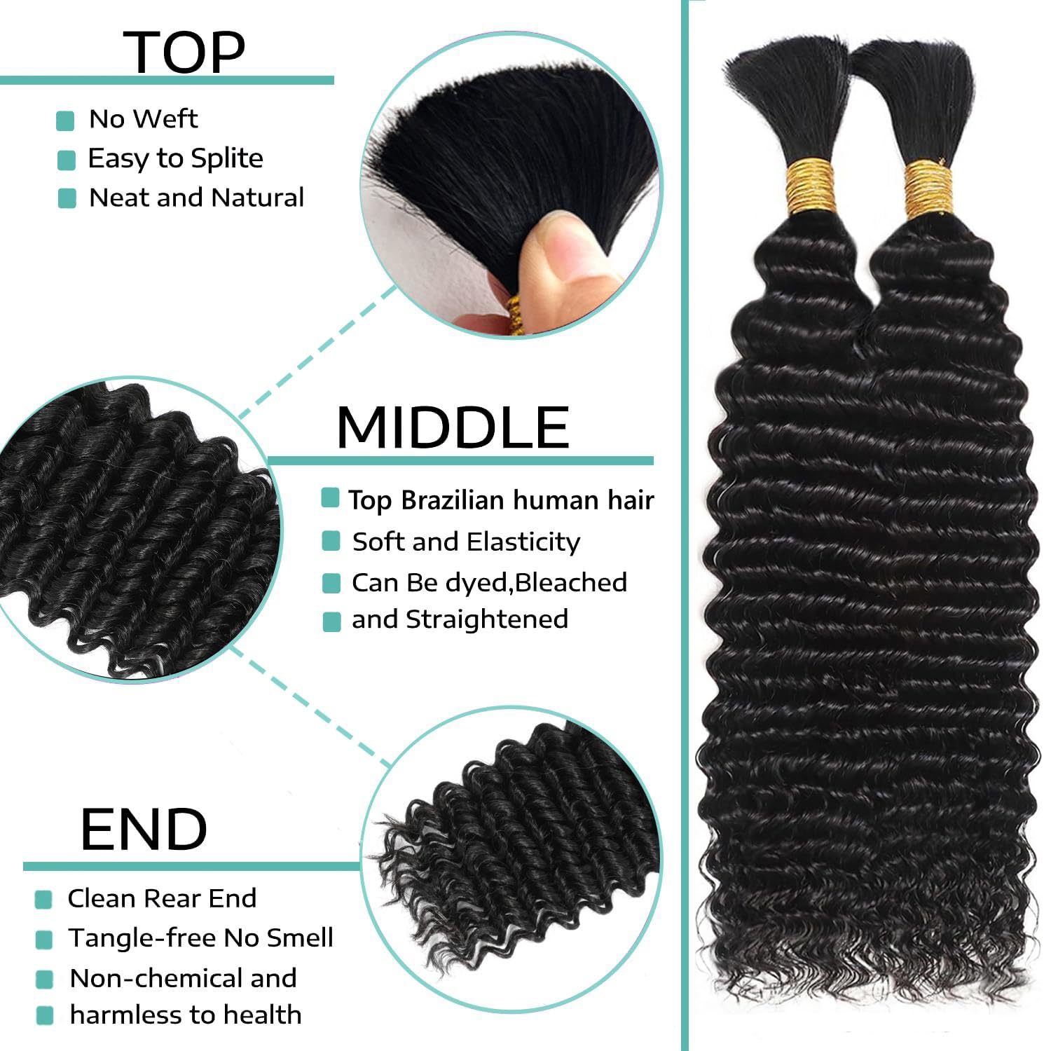 Deep Wave Perruca de cabello real Boho Braids Extensiones de cabello Human Hair Bulk Perruca de cabello