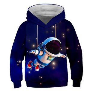 Autumn Sweatshirt 3D Digital Printing Children's Loose Comfortable Shoulder Top Cartoon Astronaut Rocket