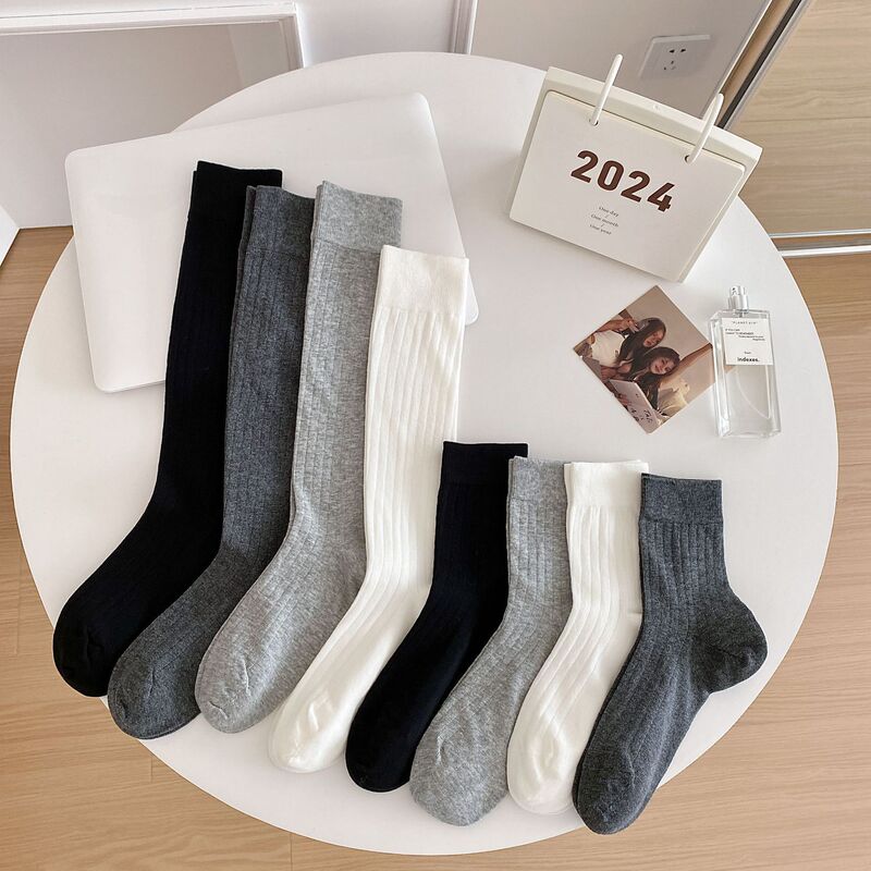 Spring and Summer Thin Shallow Socks Black and White Simple Miu Style Wide Strip JK Stockings Stacks Vertical Strip Mid-tube Cotton Socks Spring and Summer Thin Shallow Socks Black and White Simple Miu Style Wide Strip JK Stockings Stacks Vertical Strip Mid-tube Cotton Socks
