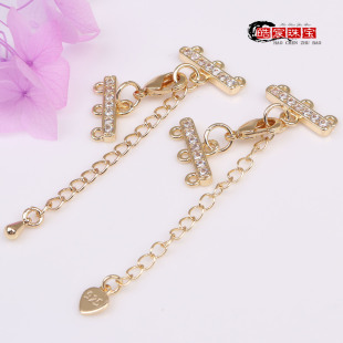 14K gold-wrapped color-preserving inlaid zircon three-row lobster buckle diy handmade jewelry accessories pearl necklace tail extension buckle