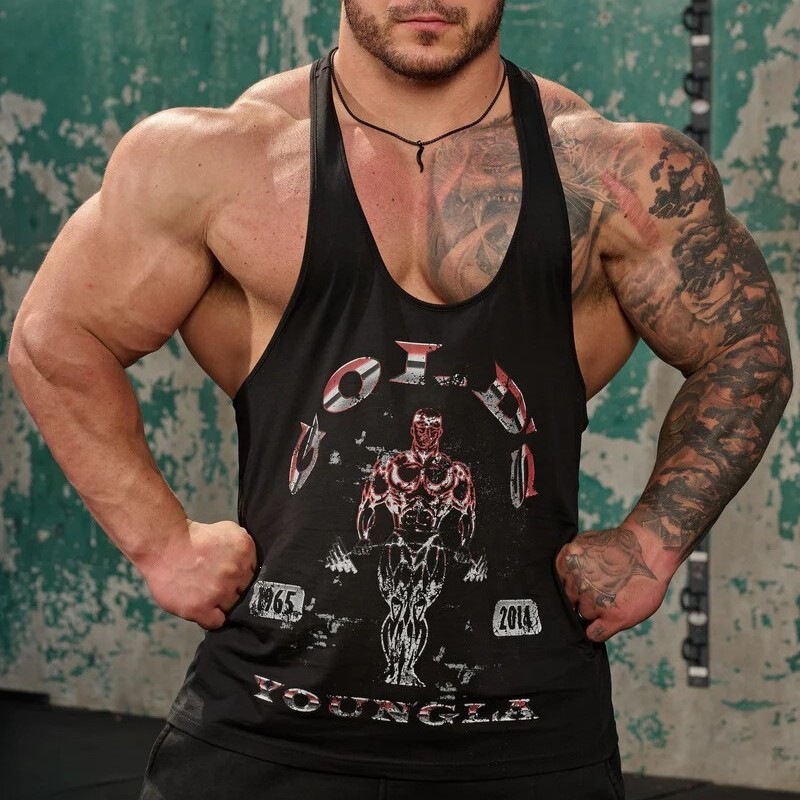 Youngla Co-Branded Gold's New Summer Men's Vest Jogger Sports Fitness Cotton Slim Vest