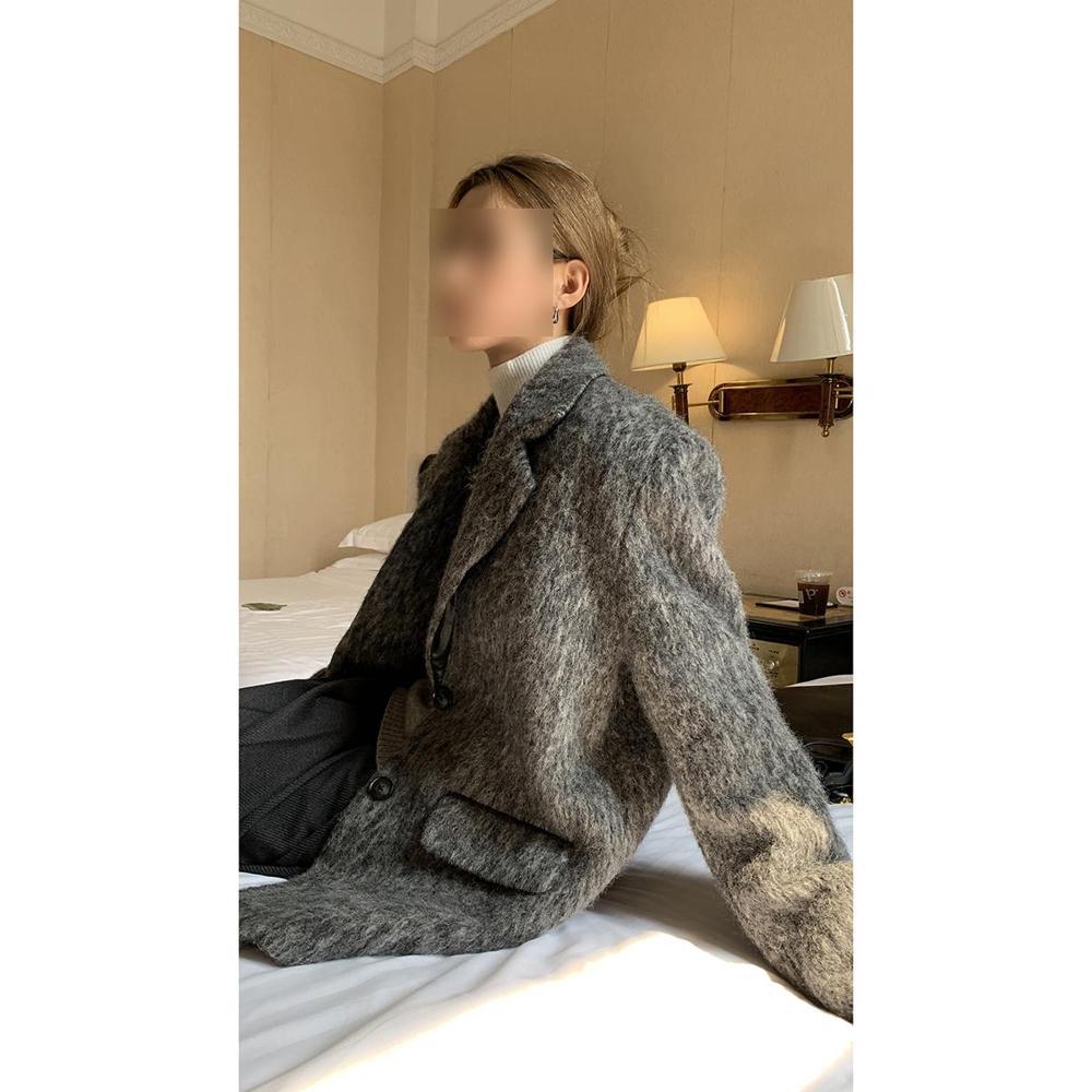 Gray Woolen Coat Women's Short Winter New Casual Women's Korean Style Loose Hepburn Style Small Woolen Coat