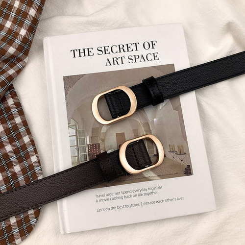 Leather Belt for Women, New Summer Style, No Holes, Black, Student-Friendly, Fashionable Korean Version, Instagram Style Coat Accessory