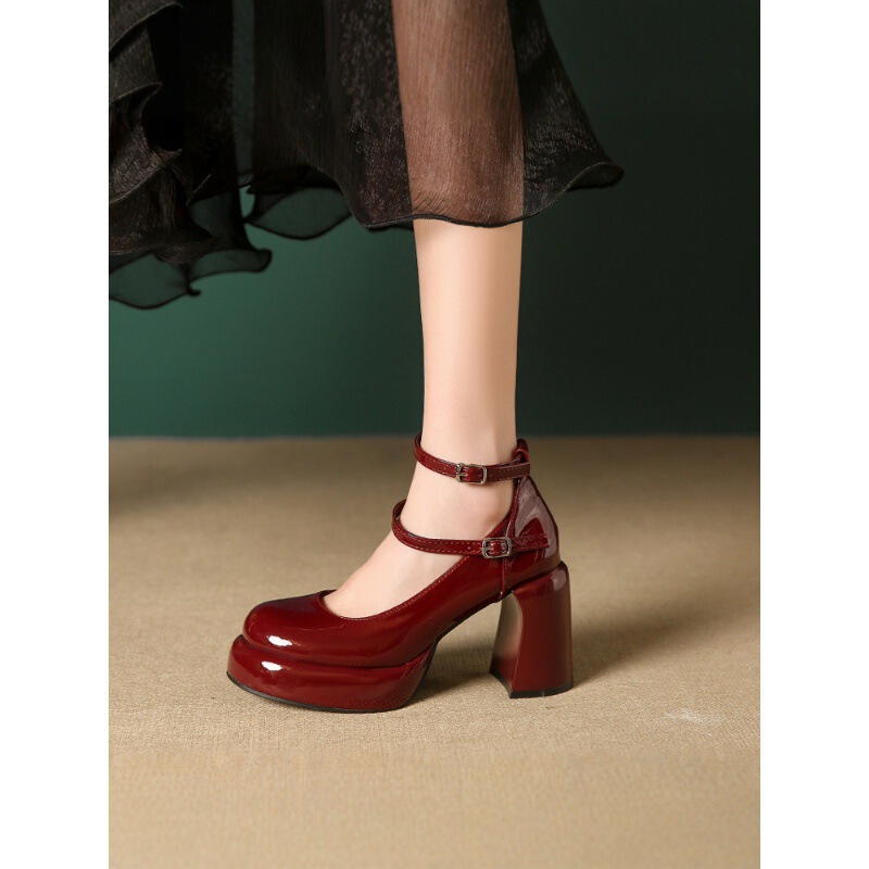 Mary Jane Women's Shoes 2025 Spring & Fall Style with Skirt Thick Heel Thick Sole Flats Small Red High Heels Mary Jane Women's Shoes 2025 Spring & Fall Style with Skirt Thick Heel Thick Sole Flats Small Red High Heels