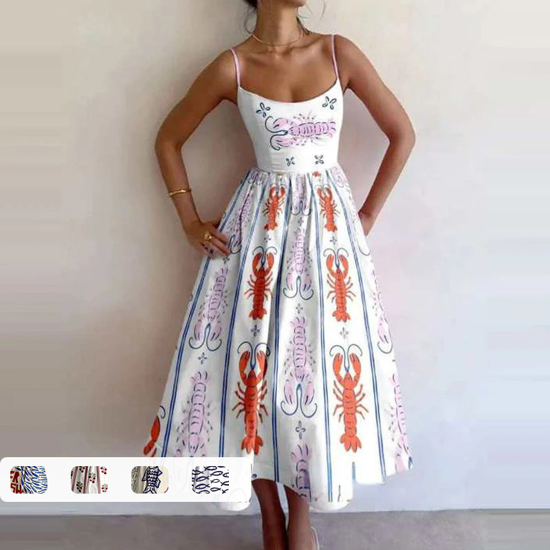New Cross-Border Amazon European and American Fashion Women's Clothing European and American Style Sexy Slim-Fit Elegant Printed Dress Without New Cross-Border Amazon European and American Fashion Women's Clothing European and American Style Sexy Slim-Fit Elegant Printed Dress Without