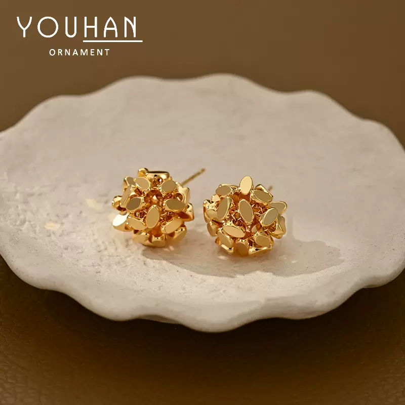 抖音直播热卖S925银针不规则小圆圈耳钉女碎银立体高级感小众耳饰