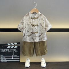 Boys' Summer Traditional Chinese Style Short-Sleeve Shirt Set 2024 New Children's Tangzhuang Baby Summer Hanfu Two-Piece Set