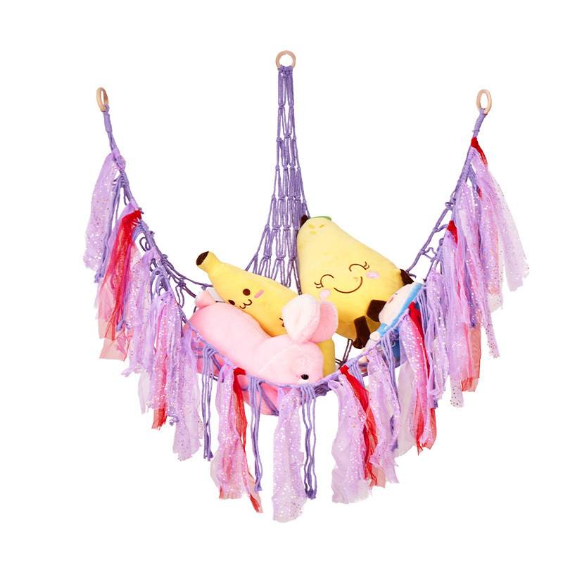 三角玩具ネットポケット手作り綿紐編みハンモックネットポケットぬいぐるみ収納壁ポケット吊りネットポケット|undefined