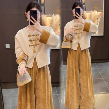 新中式丝绒盘扣短外套女秋季新款洋气显瘦小个子国风百搭气质上衣