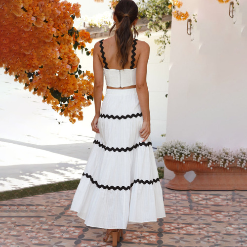 European and American Cross-Border 2024 Summer Independent Station New Women's Two-Color Striped Tank Top + Striped Long Dress Set