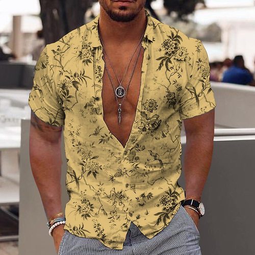 Men's Green Blue Light Purple Purple 3D Printed Outdoor Street Short Sleeve Button Fashion Clothing