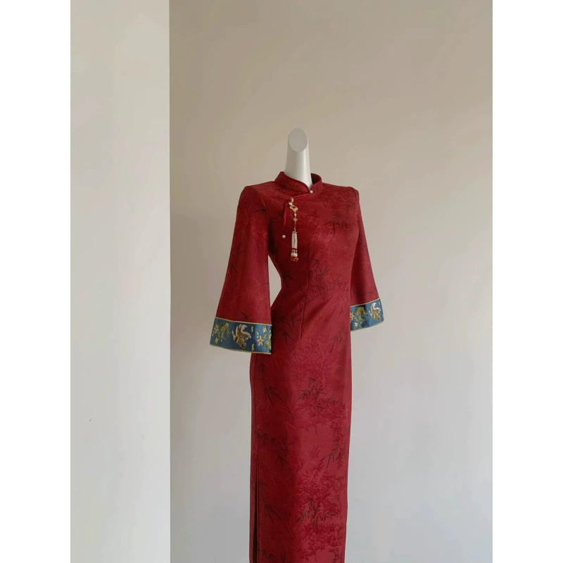 Высококачественное белое жаккардовое платье с листьями бамбука, новое обручальное платье в китайском стиле, платье для тоста, платье для встречи выпускников, юбка Cheongsam