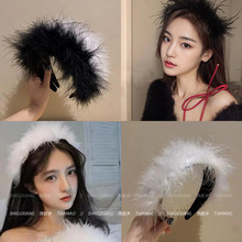 秋冬时尚羽毛发箍头饰气质鸵鸟毛发卡防滑压发高级感毛绒发箍发饰